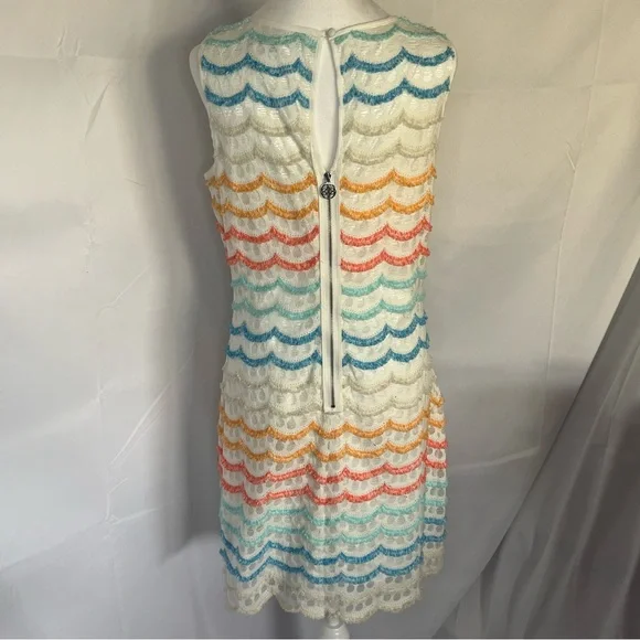 Antonio Melani Sleeveless sheath dress Rainbow scalloped fringe and lace‎ Size 6 - Picture 6 of 8